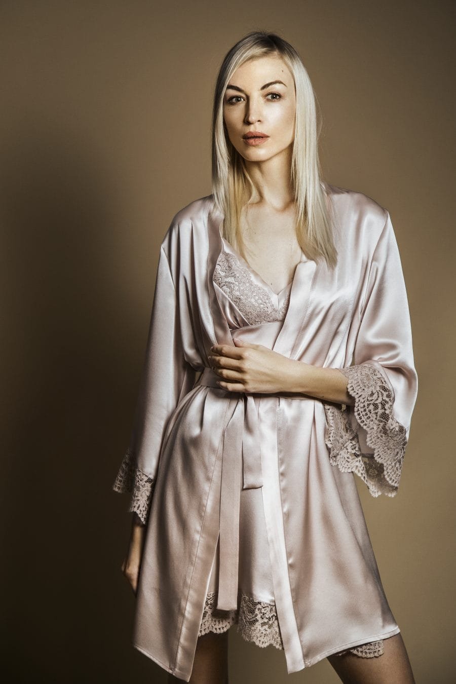 Natural silk nightgown and robe set (nude) - Image 2