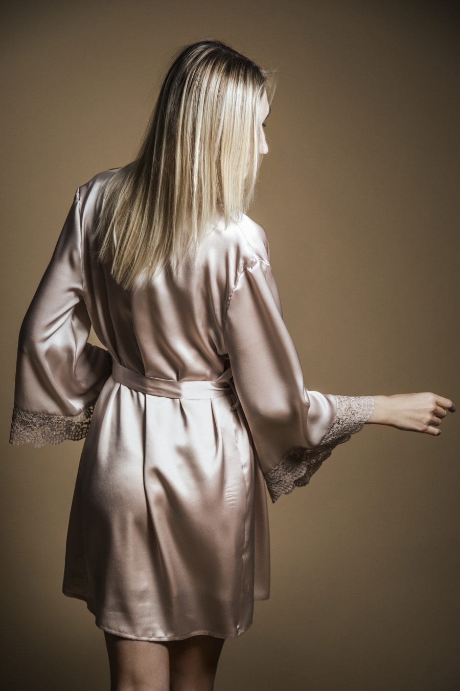 Natural silk robe with lace (nude) - Image 2