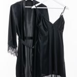 Black natural silk nightgown and robe set - Image 5