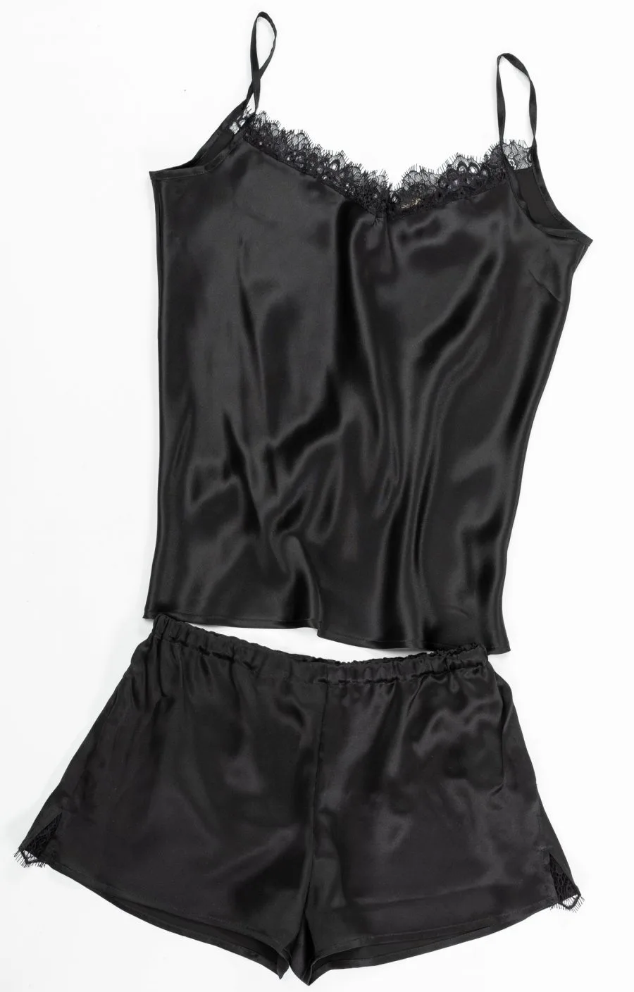 Black natural silk pyjamas (blouse and shorts) - Image 2