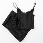 Natural silk blouse with lace (black) - Image 2