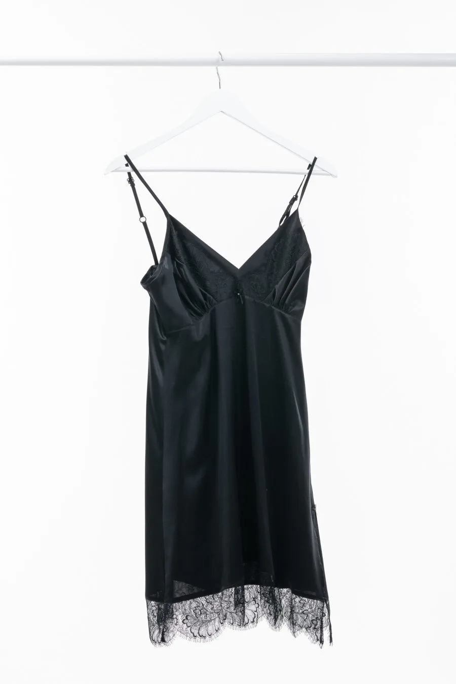 Black natural silk nightgown and robe set - Image 3