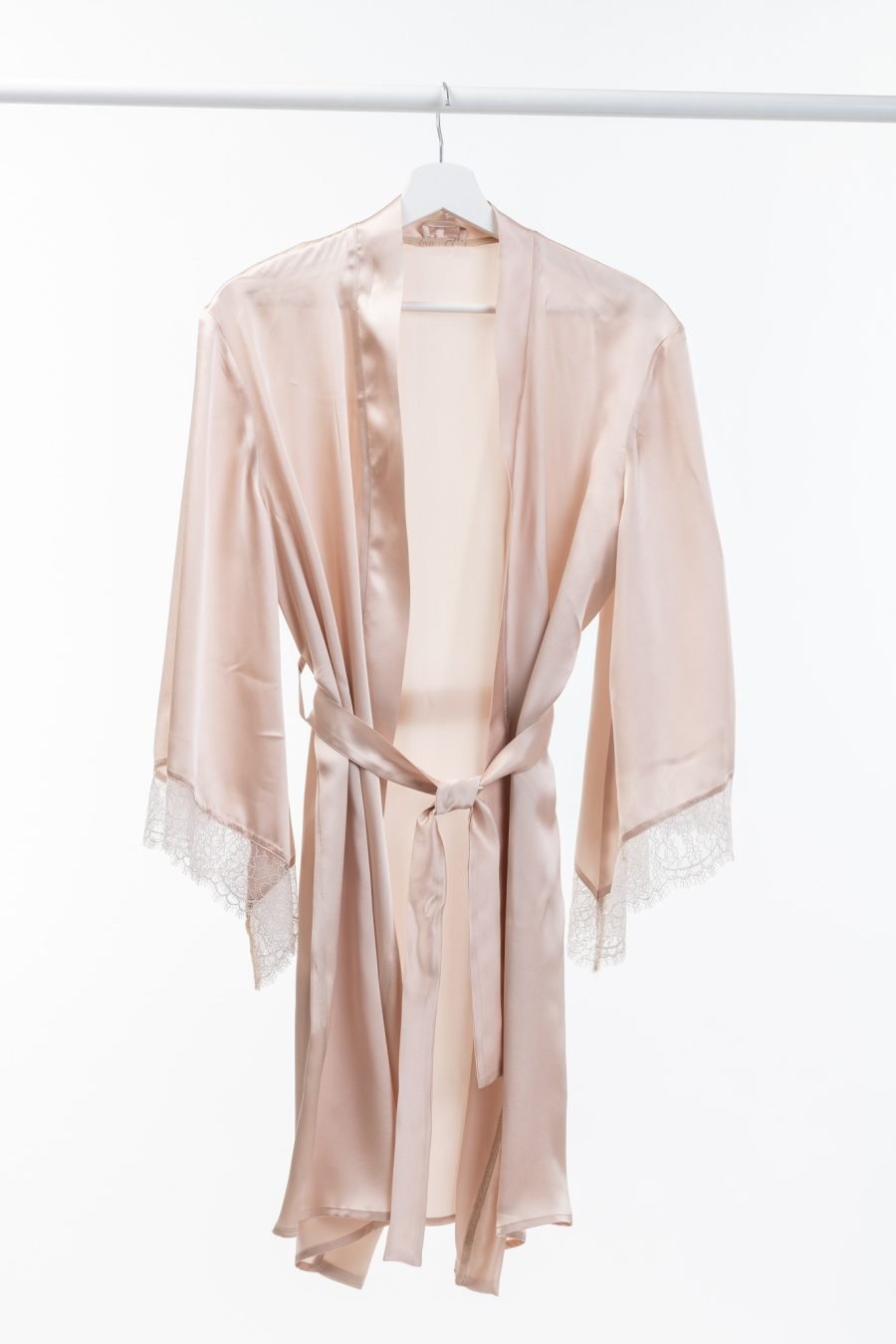 Natural silk robe with lace (nude) - Image 7