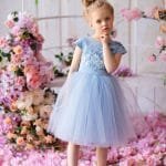 Festive dress with hand-decorated flowers
