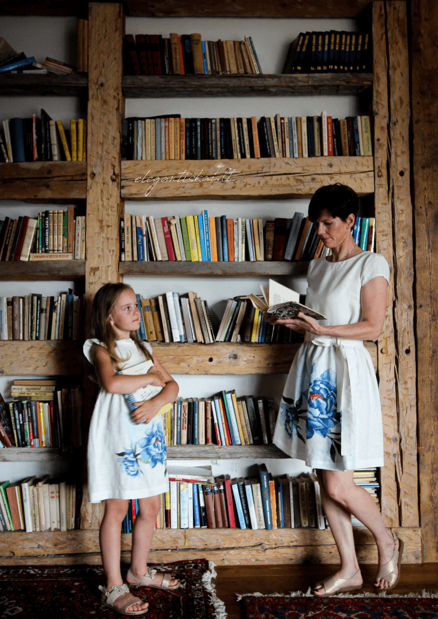 White dress in natural linen "Peonies" - Image 3