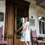 White dress in natural linen "Buds"