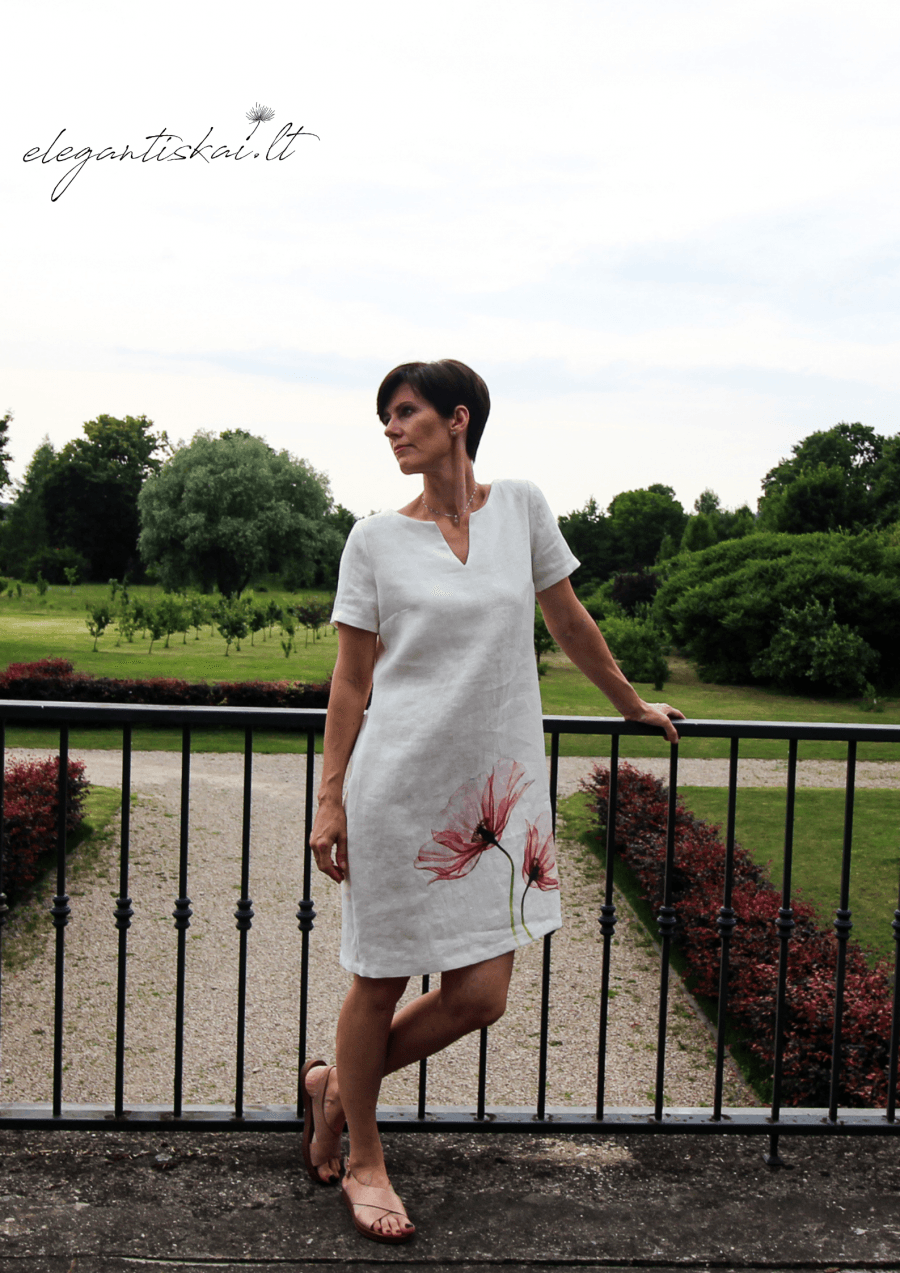 Natural linen dress "Elegant poppies"