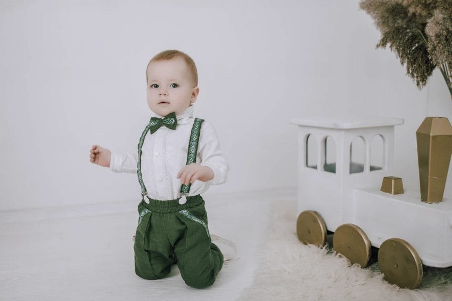 Moss color linen suit for boy - Image 2