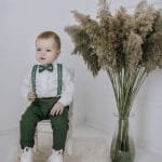 Moss color linen suit for boy