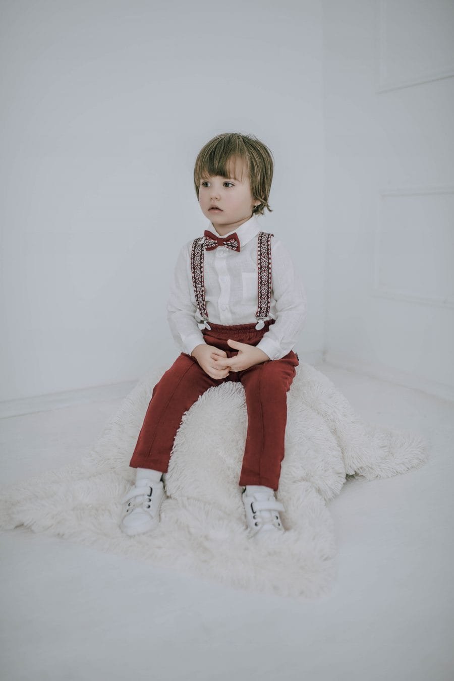 Burgundy color linen suit for boy - Image 3