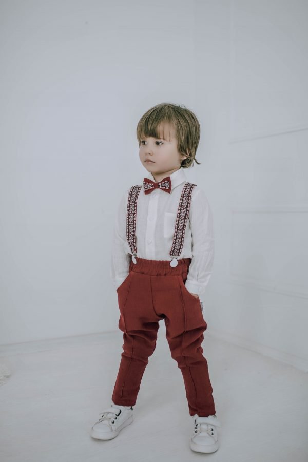 Burgundy color linen suit for boy