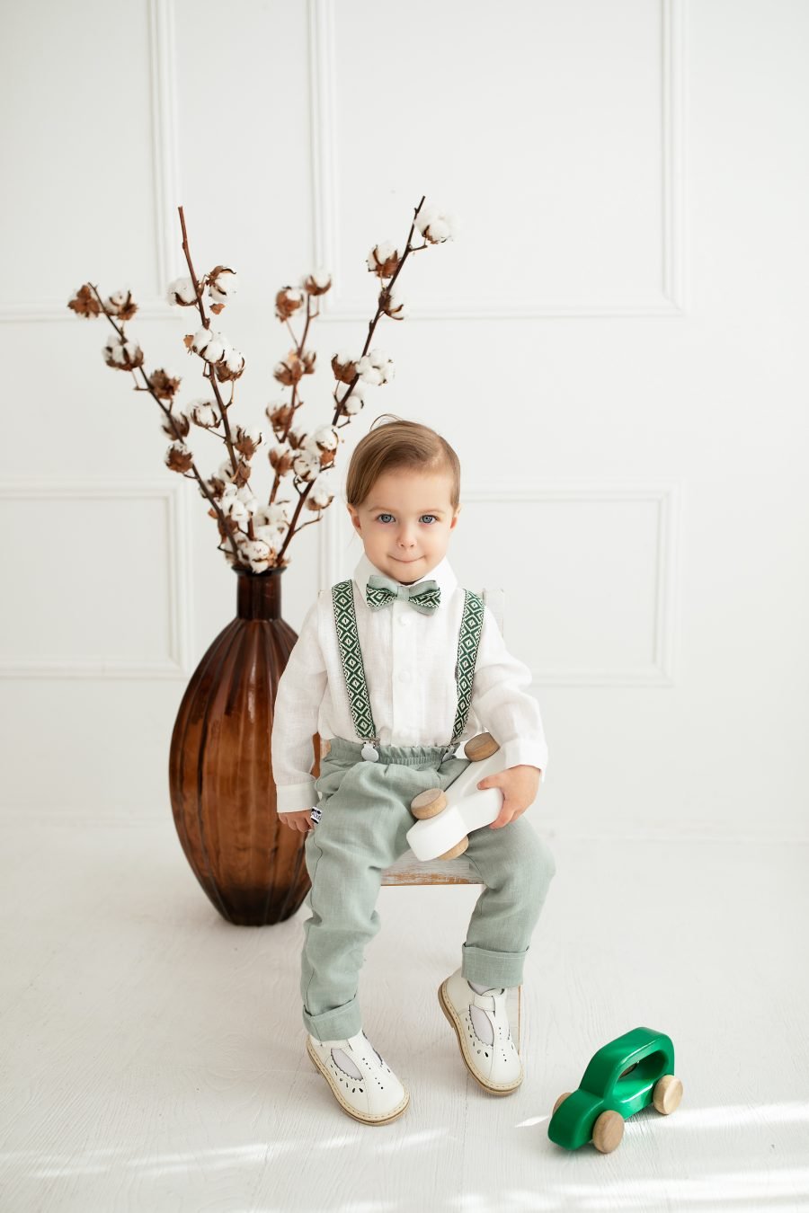 Boy's soft linen suit with national patterns