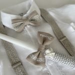 Christening costume with patterned shoulder straps and bowtie - Image 7