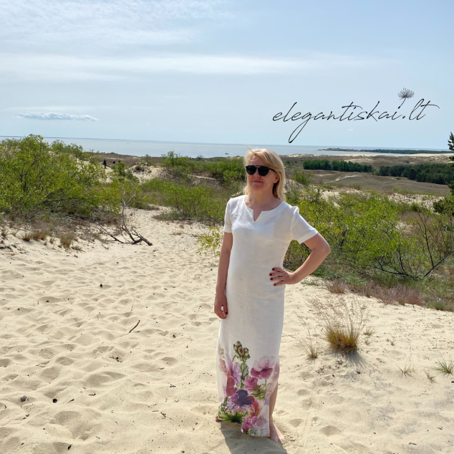 Long dress in natural linen "Elegant bloom"