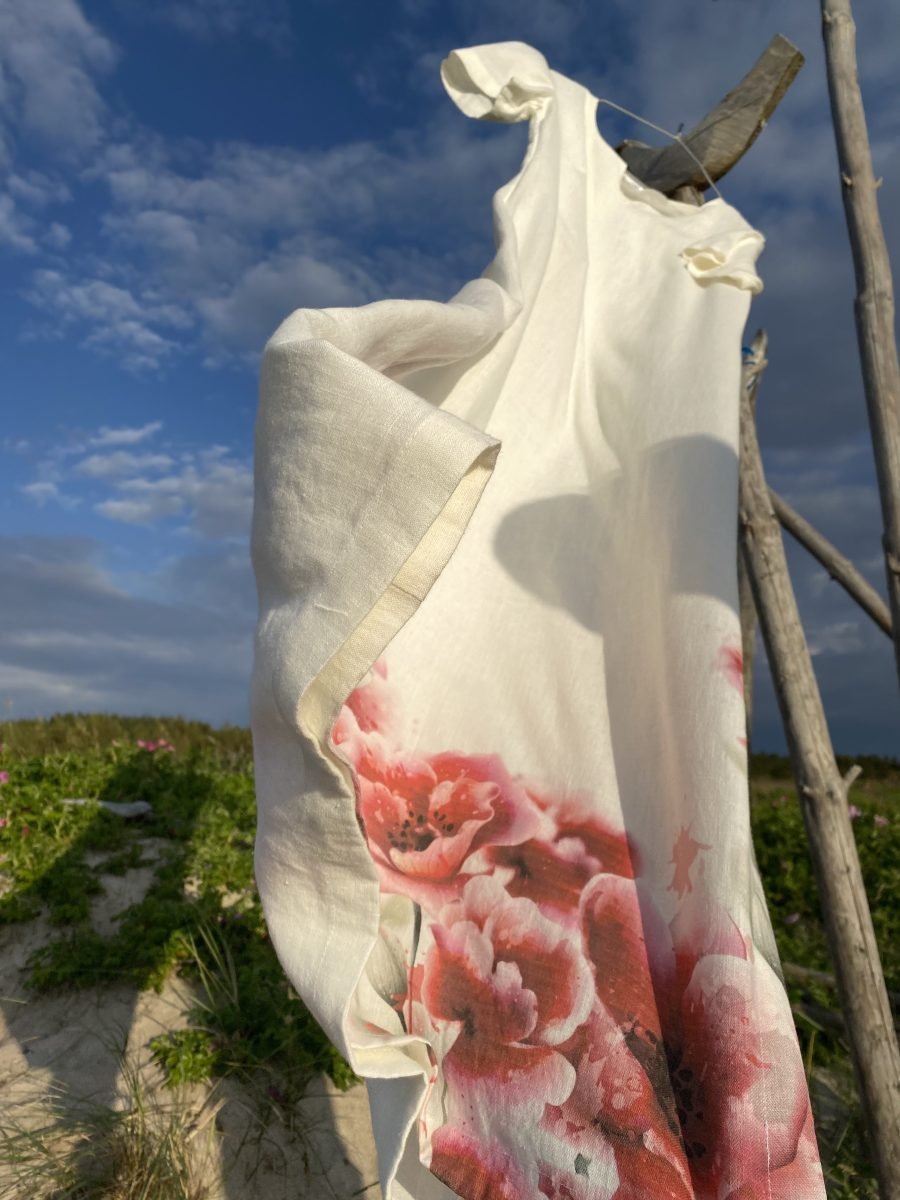 Long white linen dress "Poppies" - Image 3