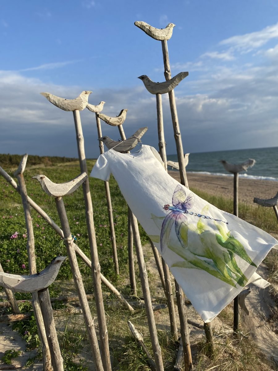 Long white dress in natural linen "Dragonflies" - Image 2