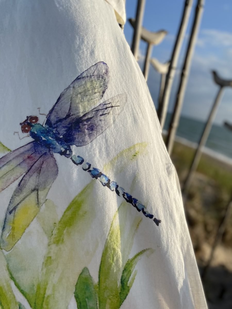 Long white dress in natural linen "Dragonflies" - Image 3