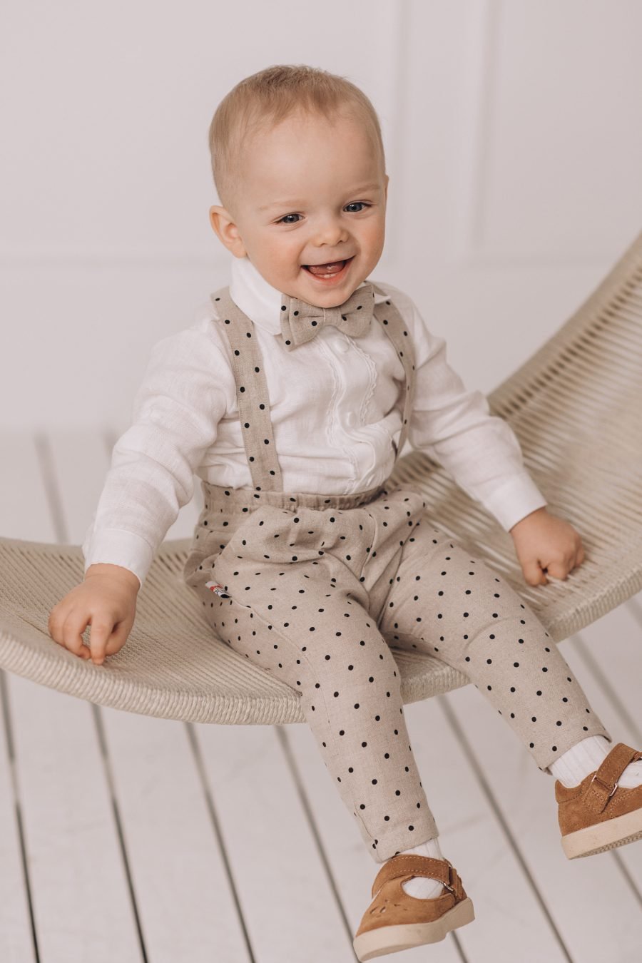 Natural linen suit for boy with spots - Image 4