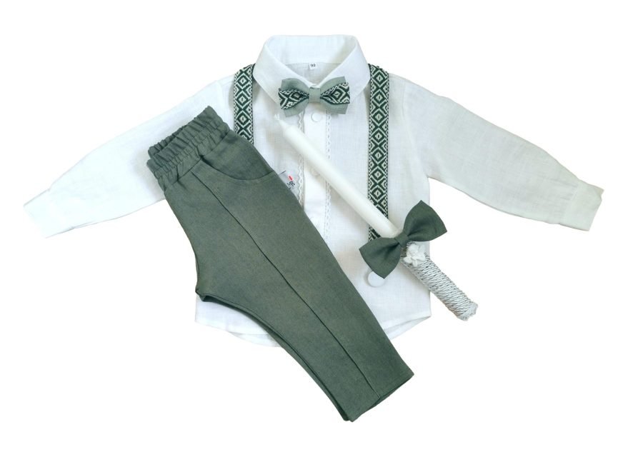 Natural linen suit for boy with national patterns - Image 3