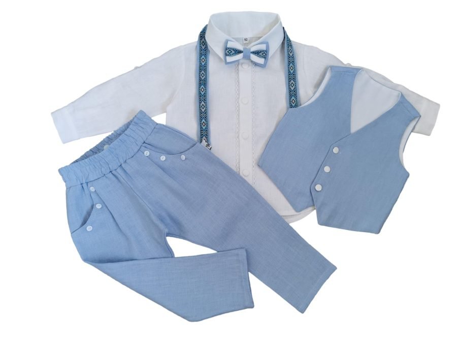 Natural linen suit with waistcoat for boy