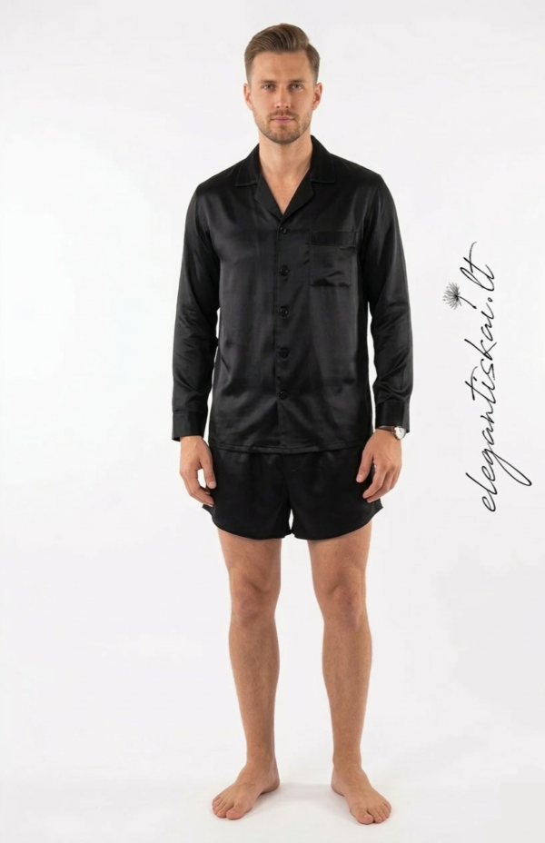 Men's pyjamas in natural silk with shorts (black)