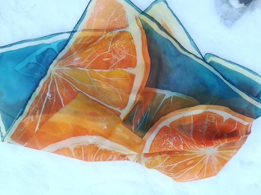 100% silk scarf decorated with orange prints - Image 3