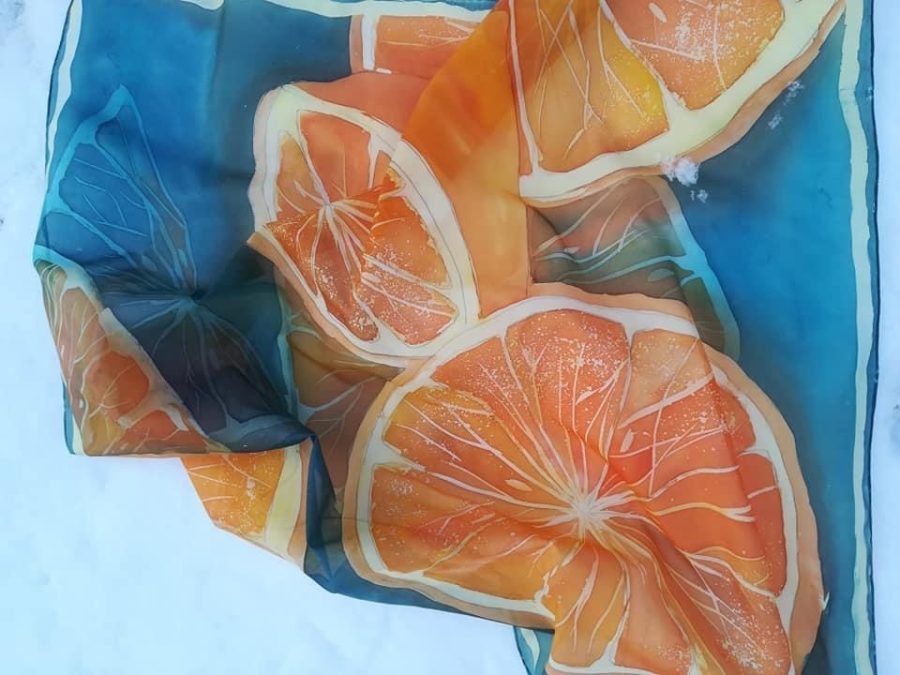 100% silk scarf decorated with orange prints - Image 4