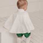 Green linen suit with patterned shoulder straps, bowtie - Image 5