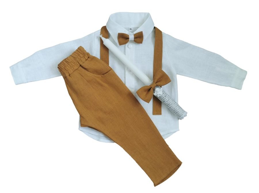 Boy's costume with brown linen trousers - Image 3