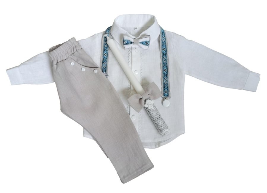 Natural linen suit for boy with braces, bowtie - Image 3