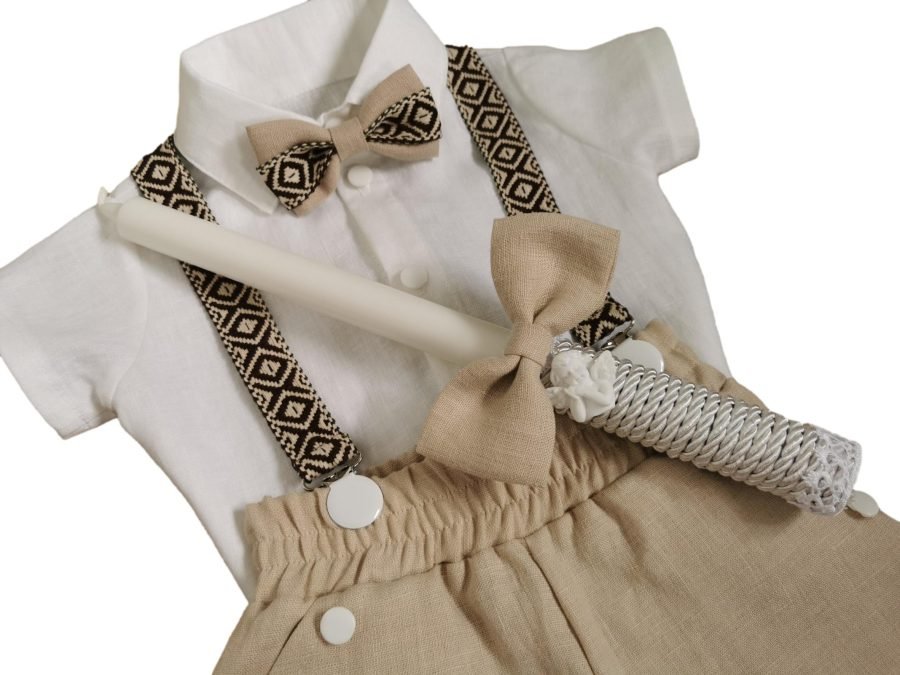 Boy's costume with shorts in natural linen - Image 5