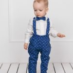 Dark blue natural linen suit for boy with spots