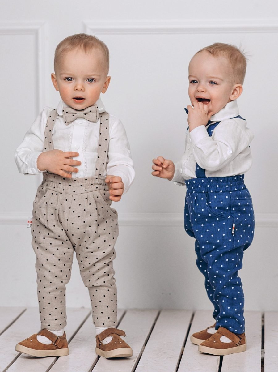 Dark blue natural linen suit for boy with spots - Image 4