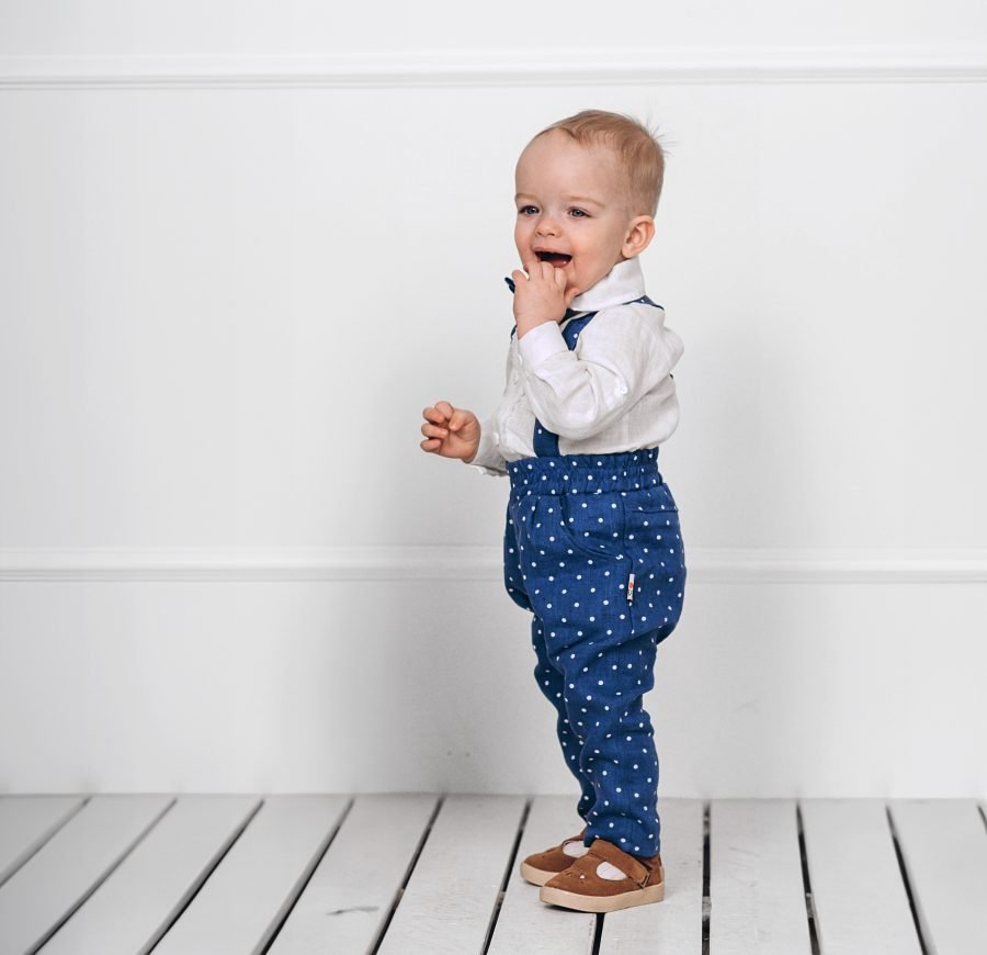 Dark blue natural linen suit for boy with spots - Image 3