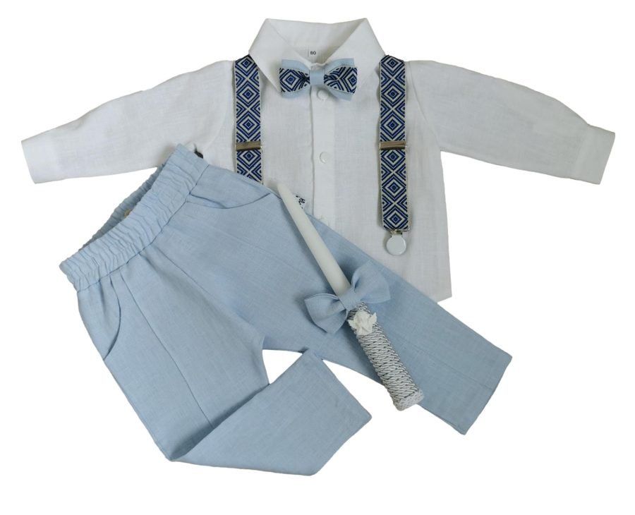 Linen suit for boy with ethnic patterns - Image 3