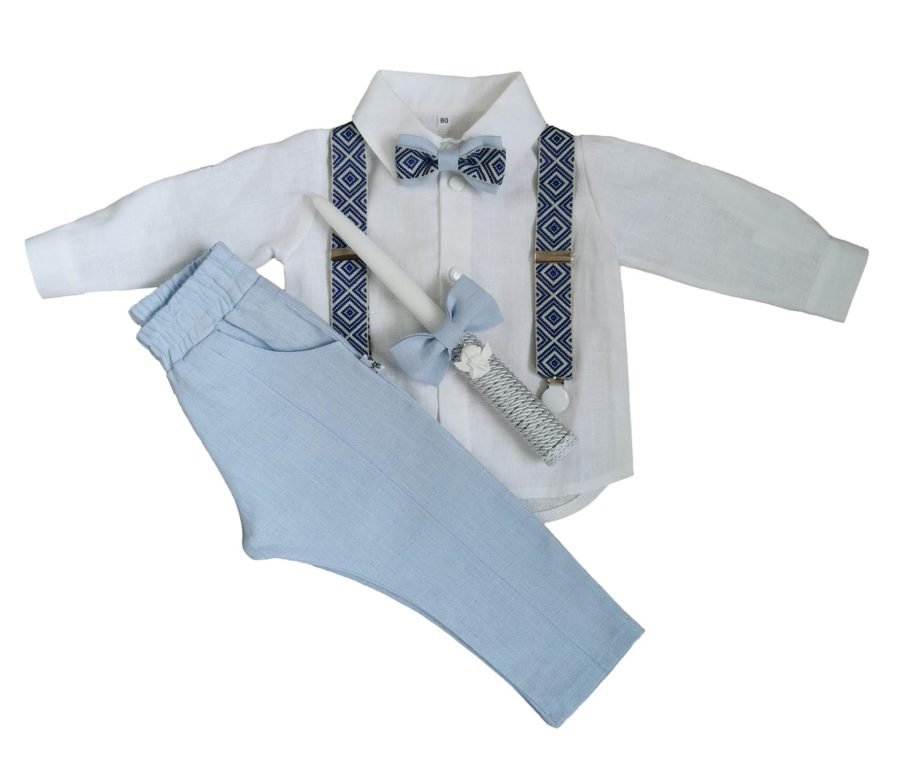 Linen suit for boy with ethnic patterns - Image 2