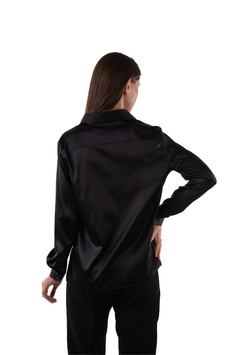 Long-sleeved blouse in natural silk (black) - Image 2