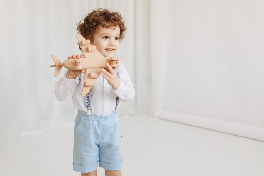 Boy's costume with shorts in blue natural linen - Image 6