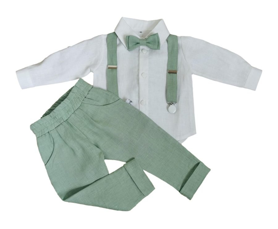 Greenish natural linen suit with trousers