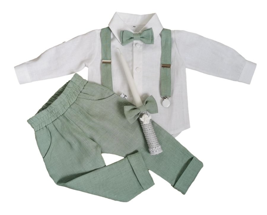 Greenish natural linen suit with trousers - Image 2