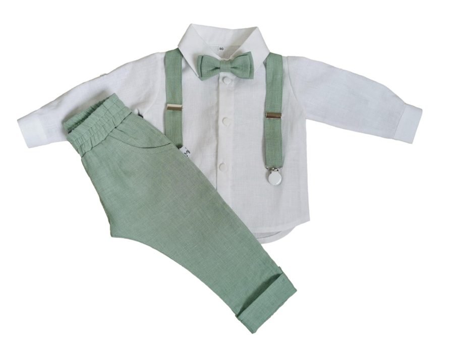 Greenish natural linen suit with trousers - Image 4