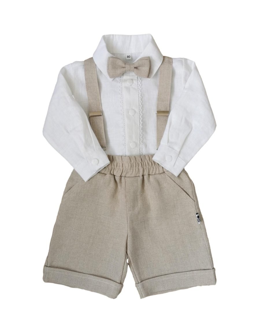 Beige linen suit with shorts - Image 5