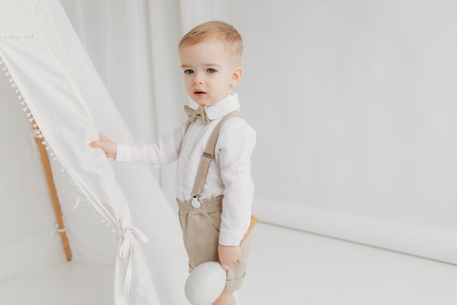 Beige linen suit with shorts - Image 4