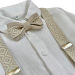 Christening costume with patterned shoulder straps and bowtie - Image 2