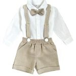 Christening costume with patterned shoulder straps and bowtie - Image 8