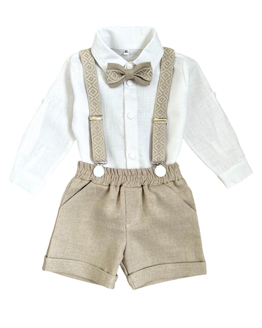 Christening costume with patterned shoulder straps and bowtie - Image 8