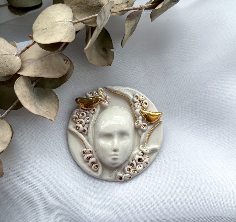 Elegant handmade brooch made of white clay - Image 2