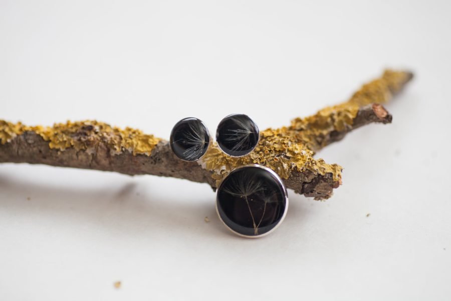 Handmade earrings and brooch with dandelion