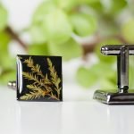Men's cufflinks with natural Lithuanian plant
