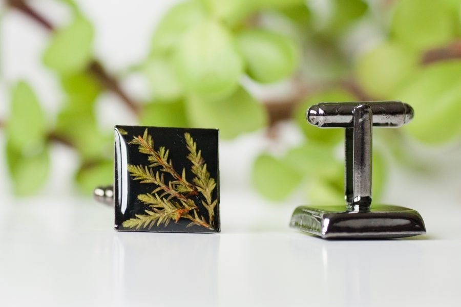 Men's cufflinks with natural Lithuanian plant